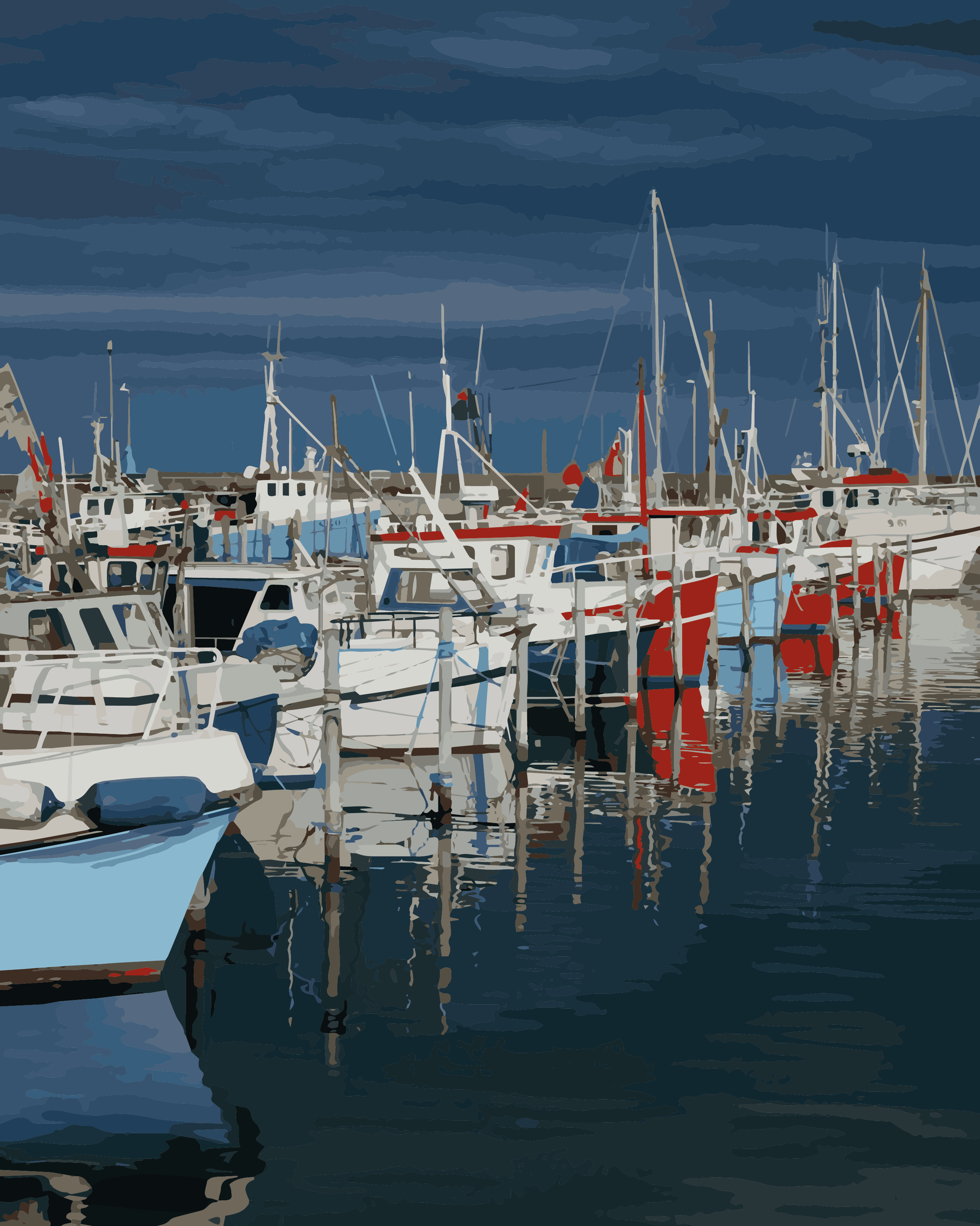 Skagen harbour reflections, photography and illustration by Xavier Wendling.