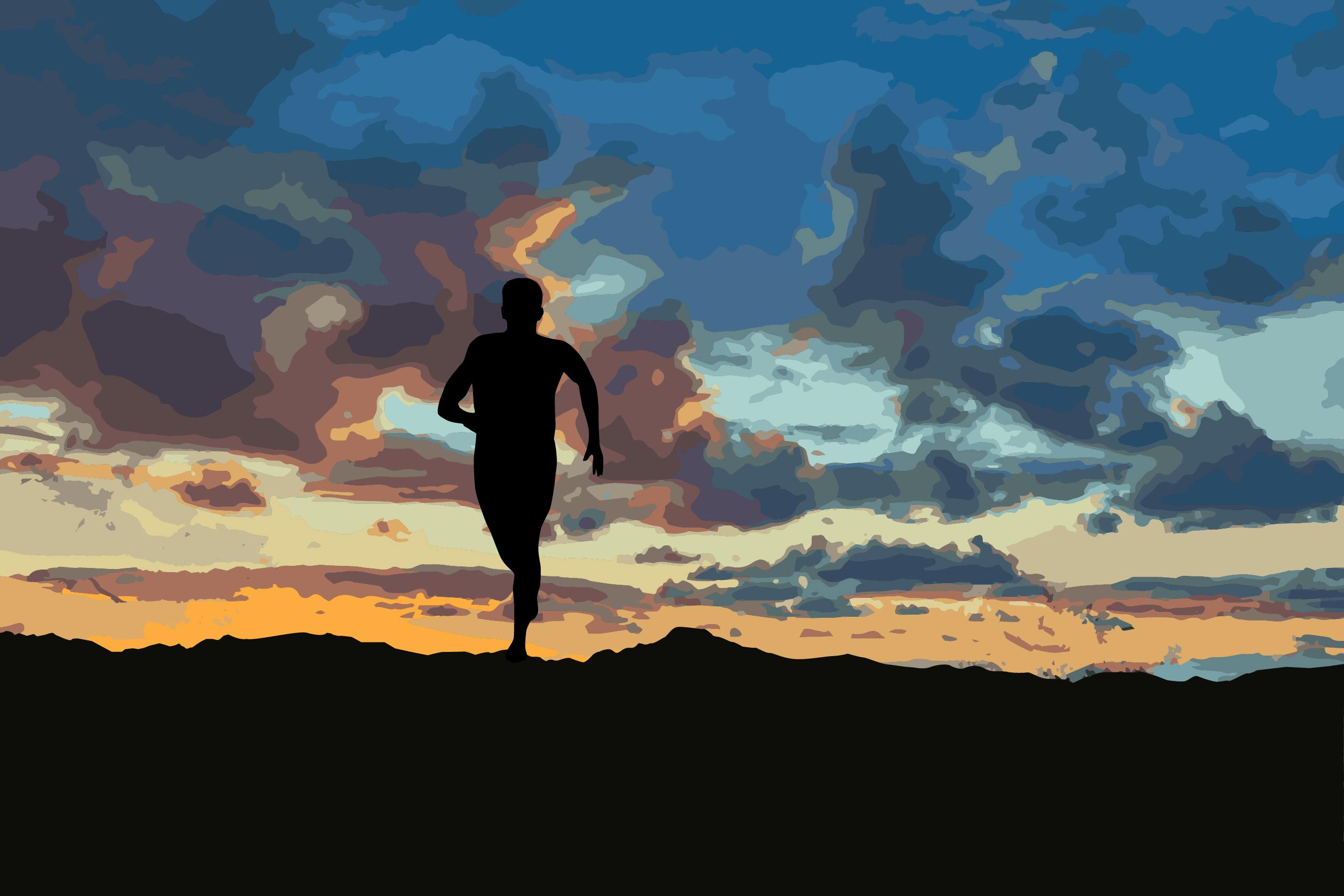Male runner at sunset illustration by Xavier Wendling.