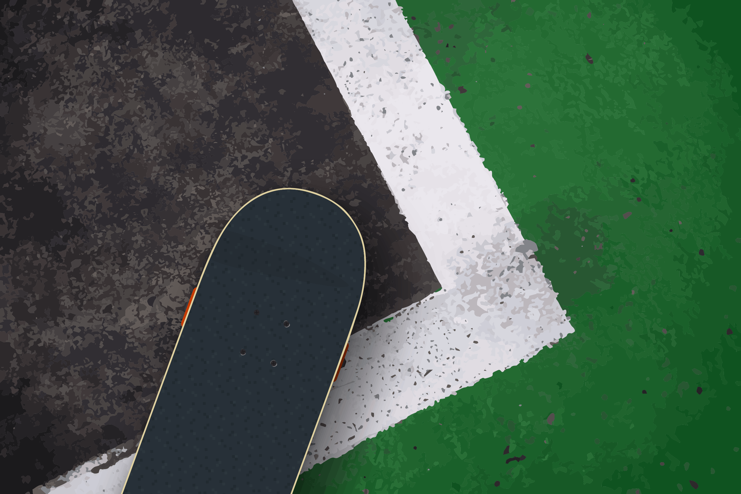 Skateboarding on an old industrial concrete floor illustration by Xavier Wendling.