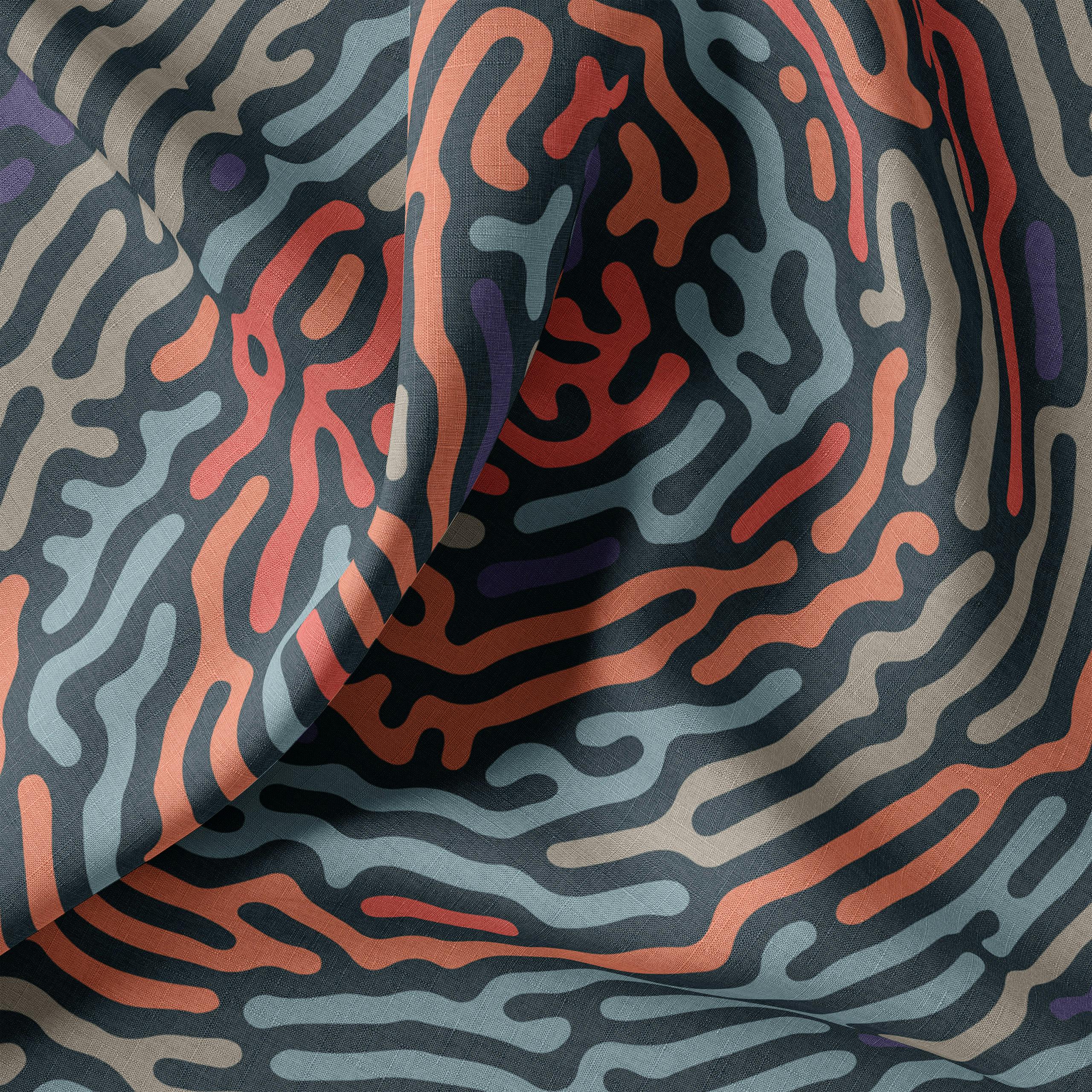 Earthly tones spiraling turing pattern on cotton fabric by Xavier Wendling