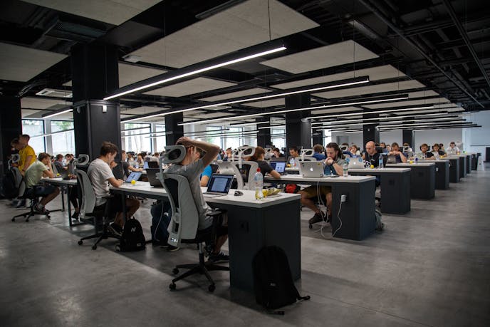 Startup team working in office
