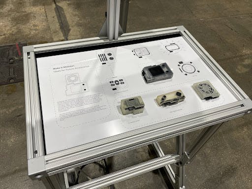 a table demonstrating the product developement process, including different looks the smart badge could have had
