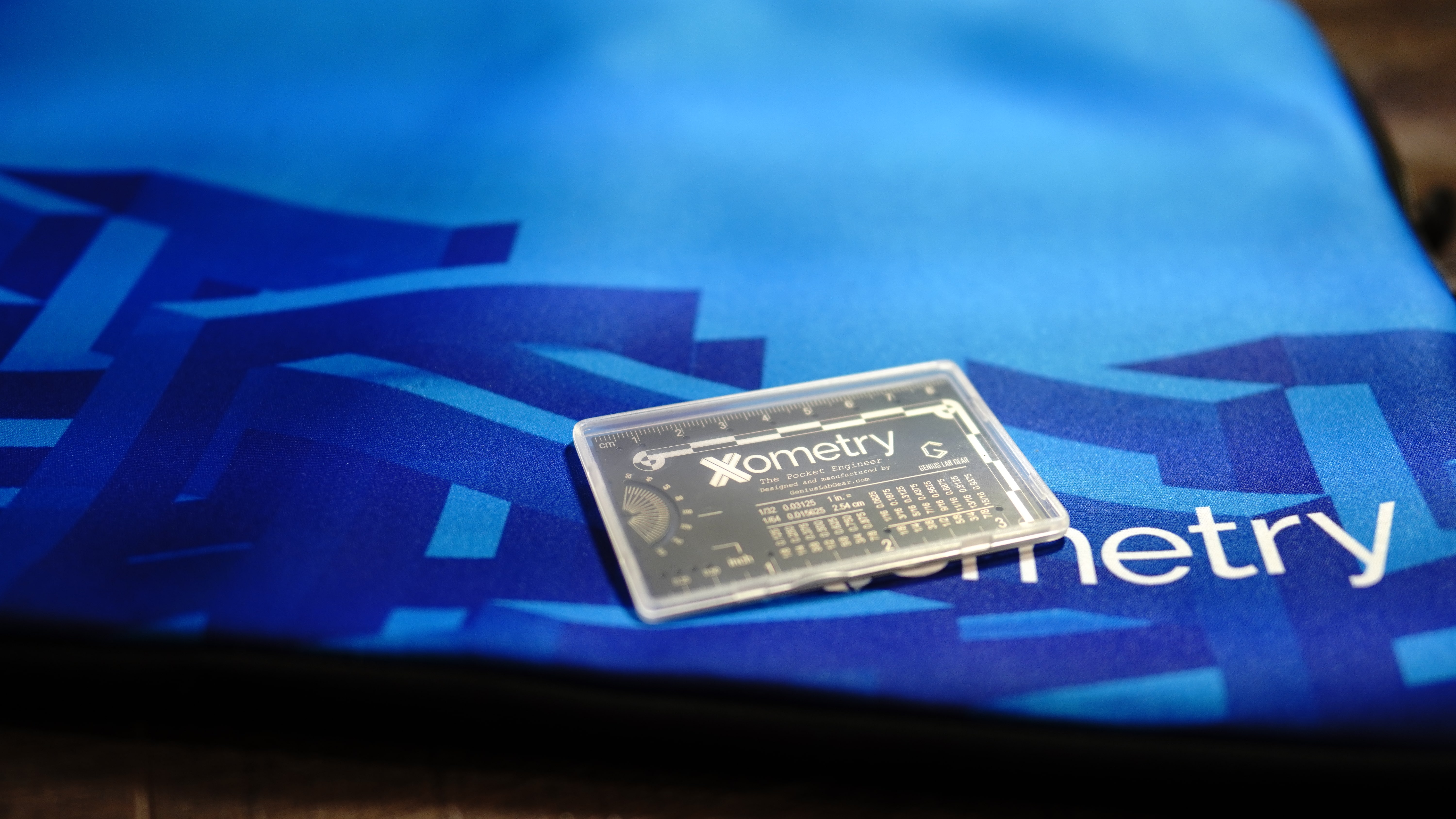 picture of engineering card on blue tablecloth