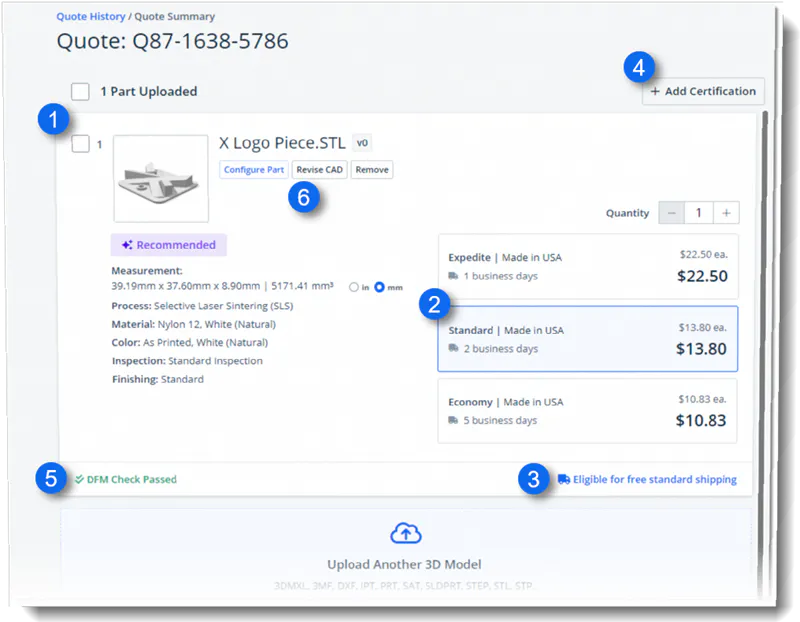 The center pane of the quoting interface.