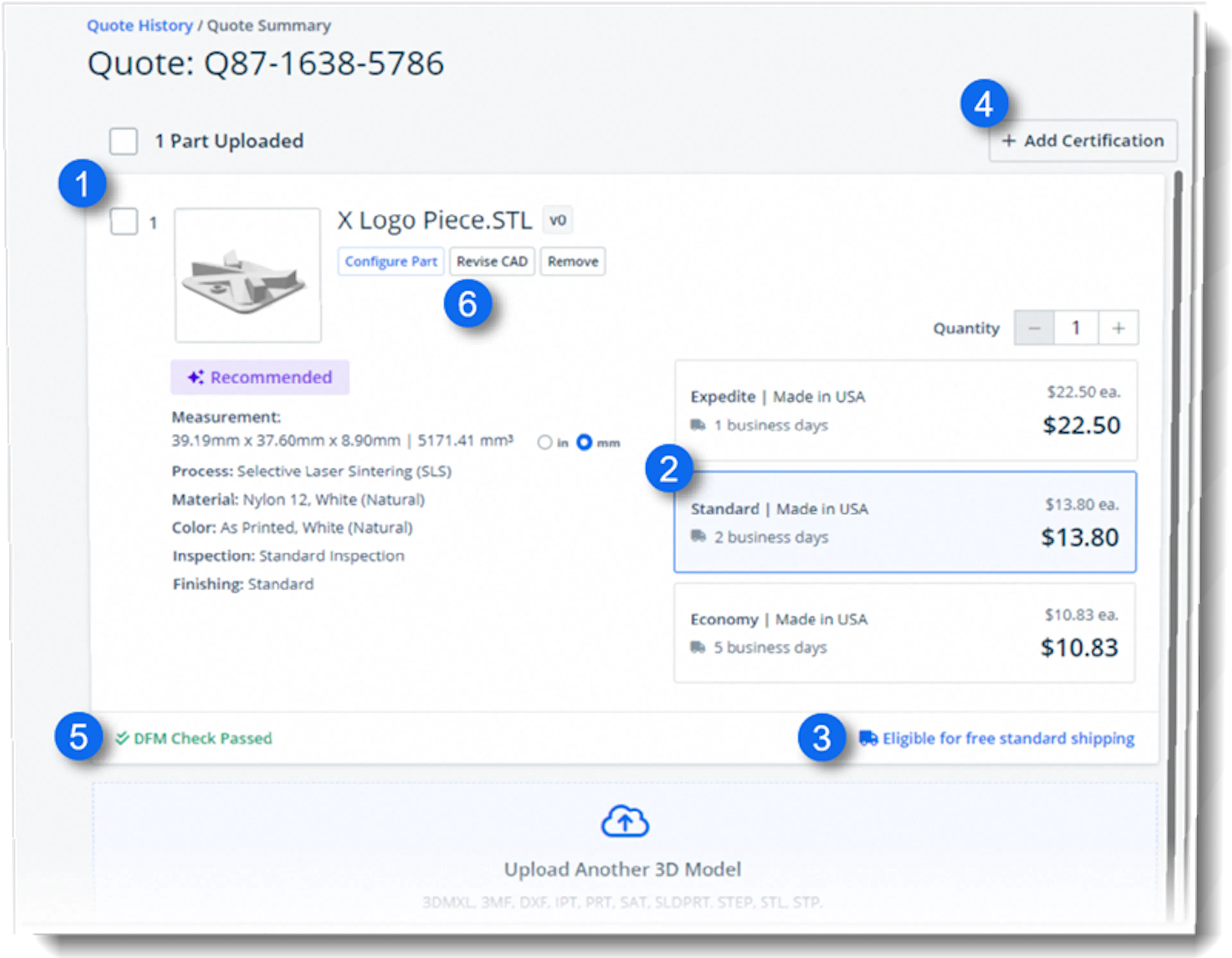The center pane of the quoting interface.