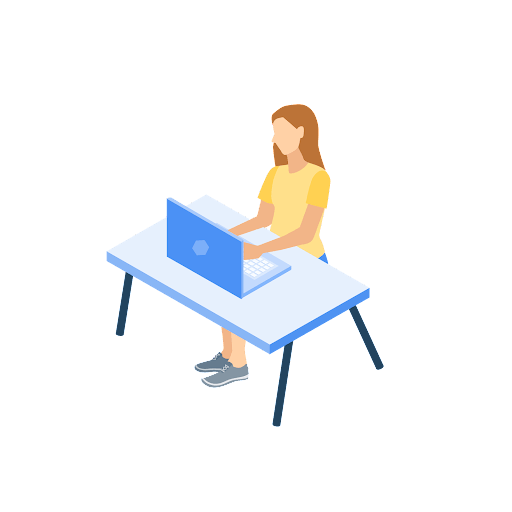 Isometric illustration of a woman at her desk