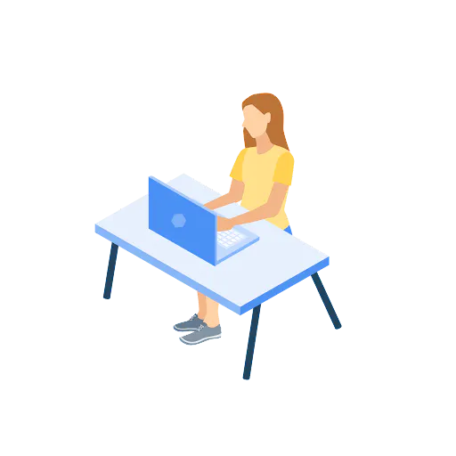 Isometric illustration of a woman at her desk