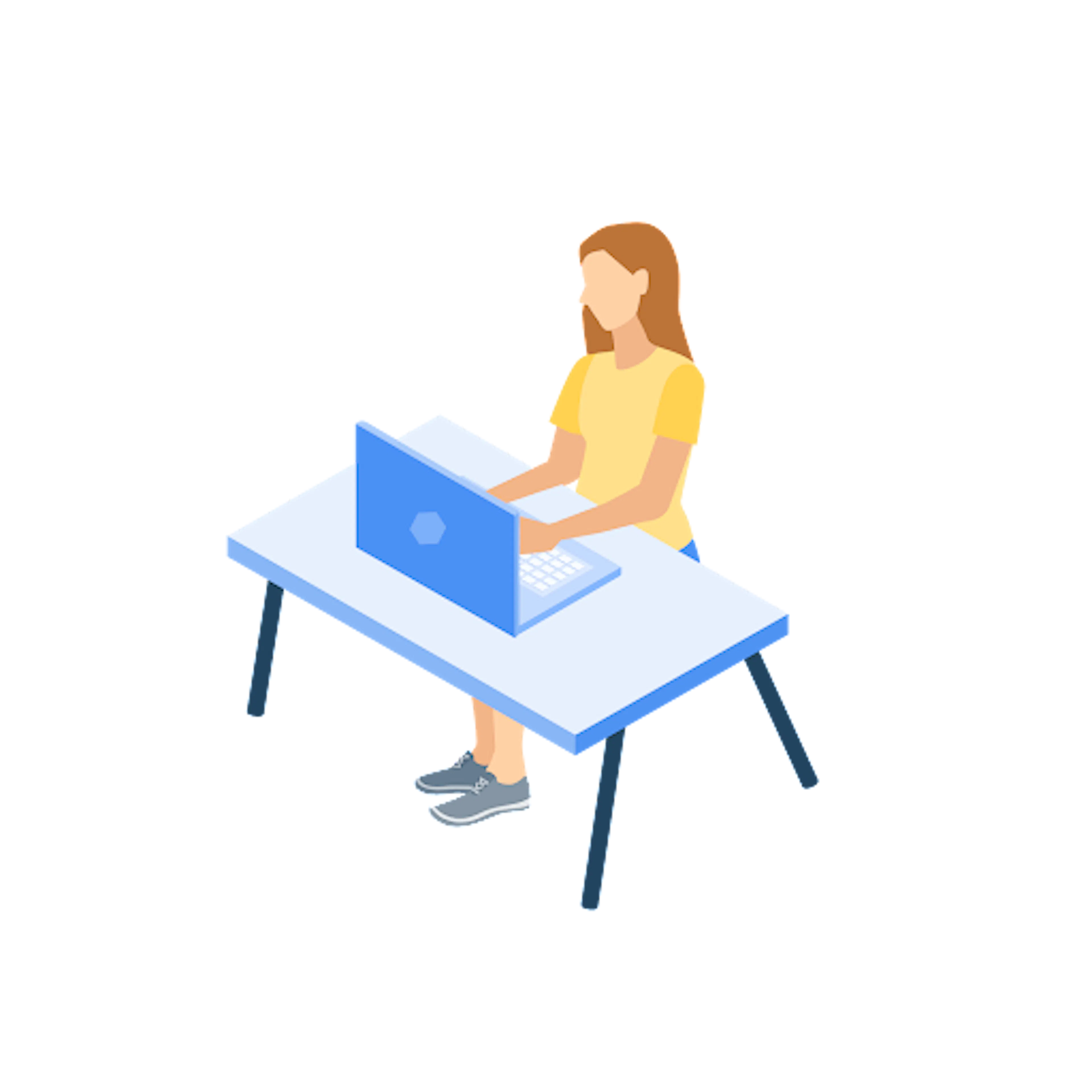 Isometric illustration of a woman at her desk