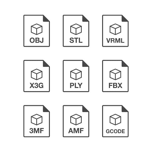 3D printing file type icons. Image Credit: Shutterstock.com/aiconsmith