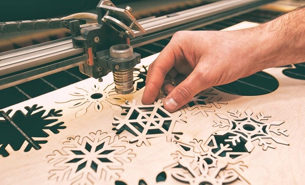 wooden laser cut snowflakes