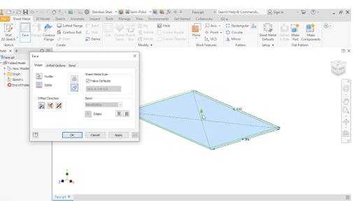 Sheet Metal Face Feature in Autodesk Inventor