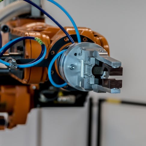 A gripper on the end of a robotic arm.