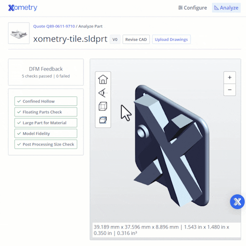 A gif of a user analyzing their part and testing out the 3D part viewer