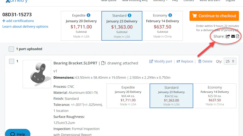 Edit, Manage, and Share Xometry Online Manufacturing Quotes