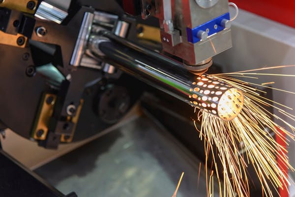Laser cutting tube machine in action