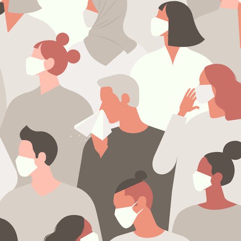 Masks on illustrated people. Image Credit: Shutterstock.com/Angelina Bambina