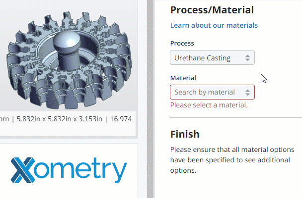 Urethane casting through Xometry (design credit: ISOLABS TECHNOLOGY LLC)