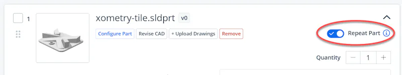 Repeat Part toggle activated