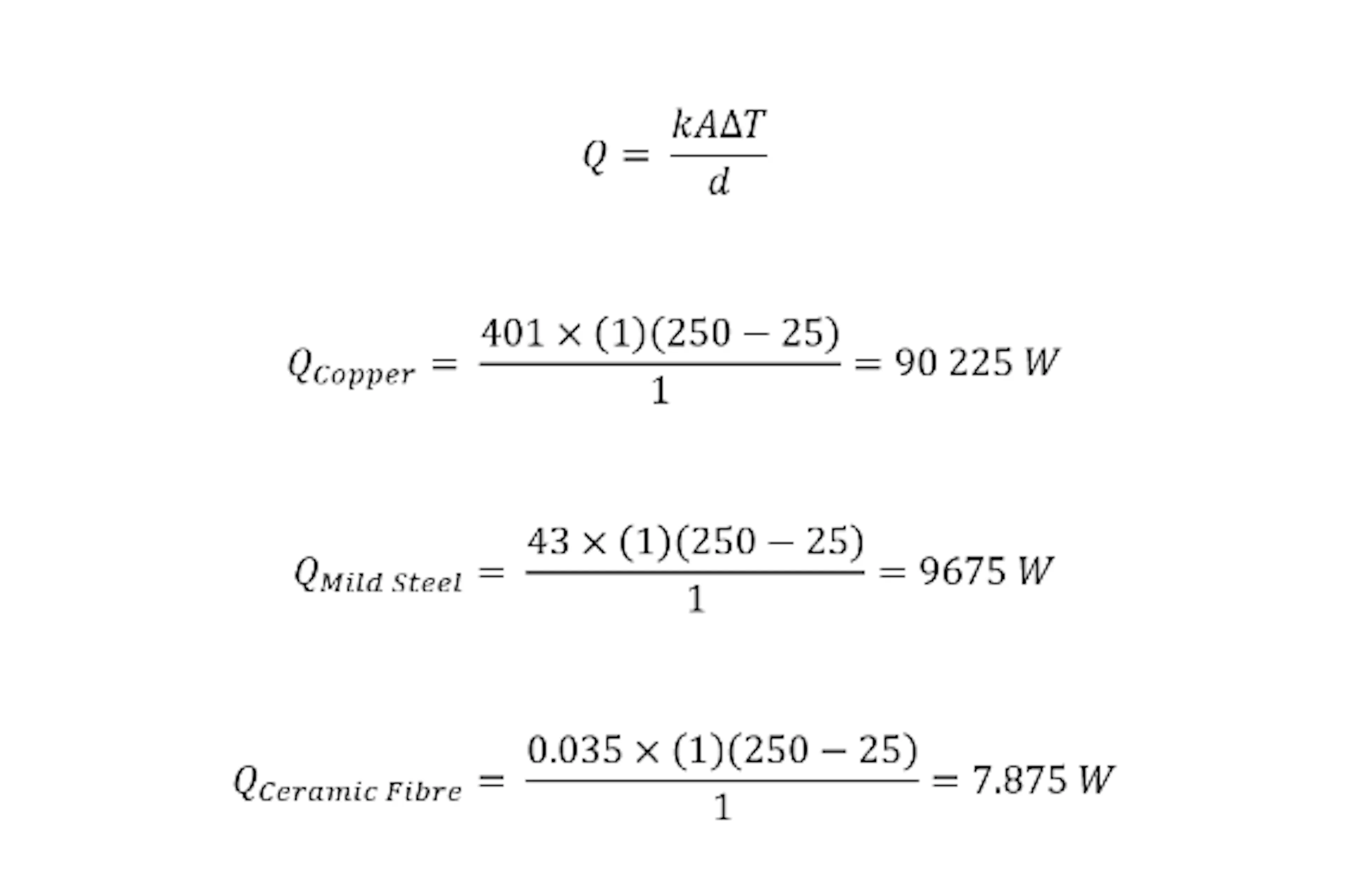 thermal conductivity equations for common materials