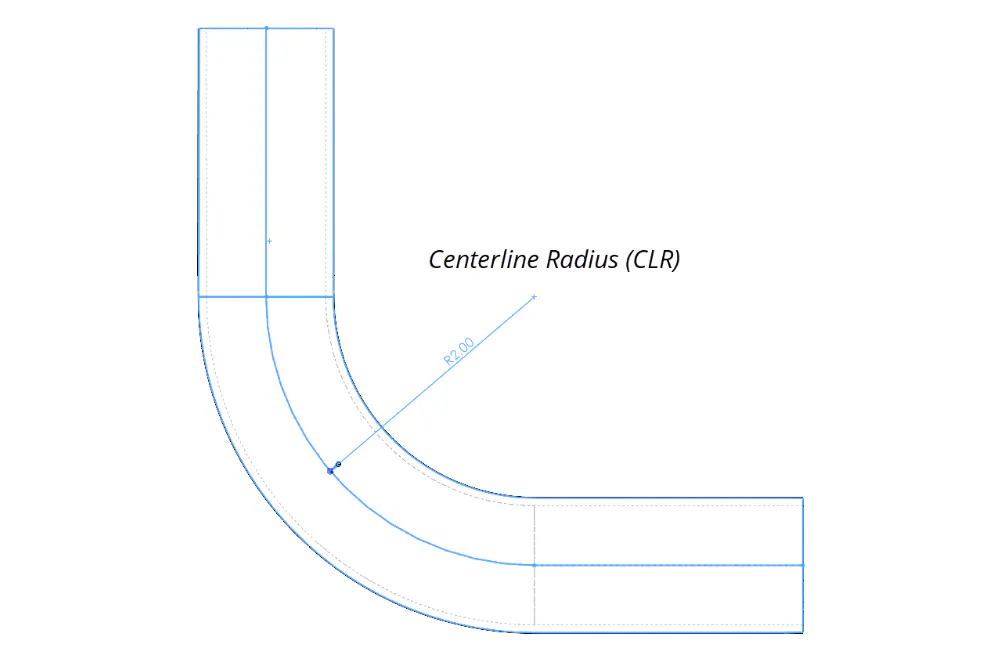 Diagram demonstrating the centerline radius of a bent tube.