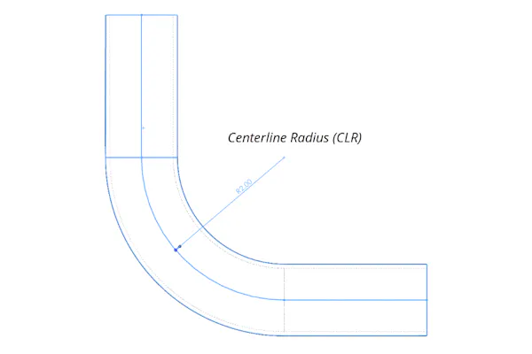 Diagram demonstrating the centerline radius of a bent tube.