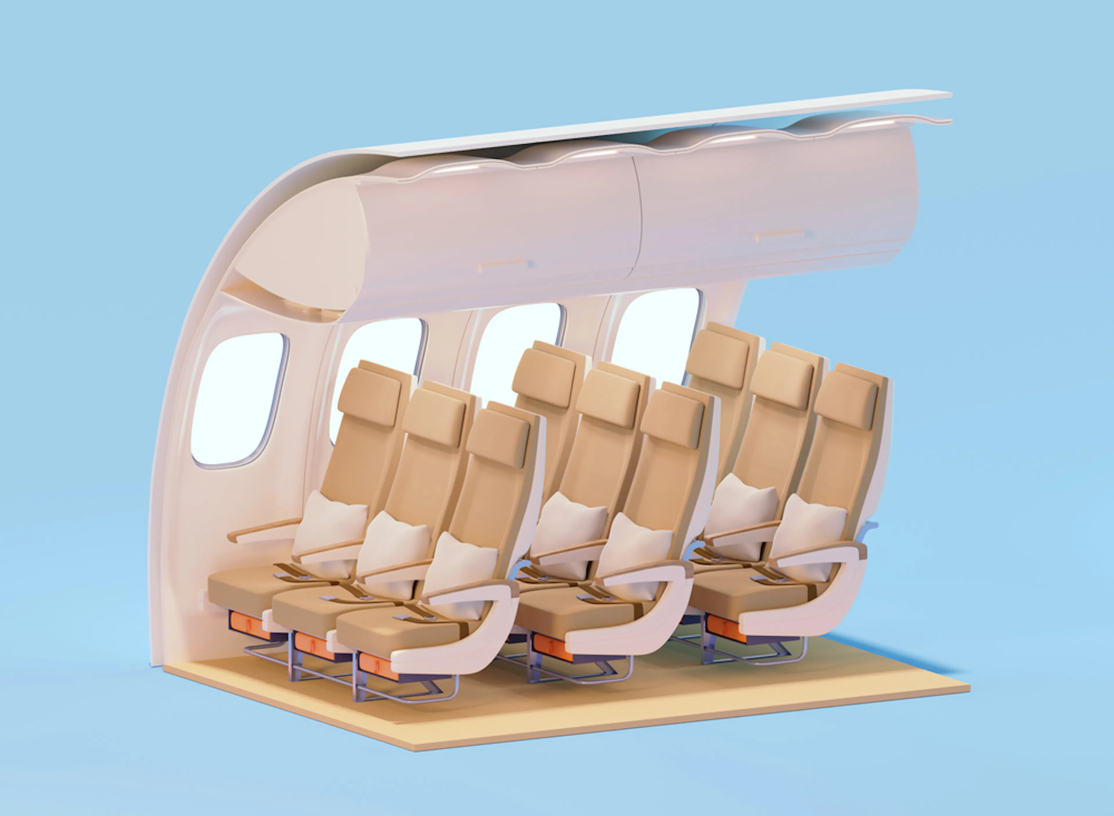 Rapid injection molded airplane seats. Image Credit: Shutterstock.com/tele52