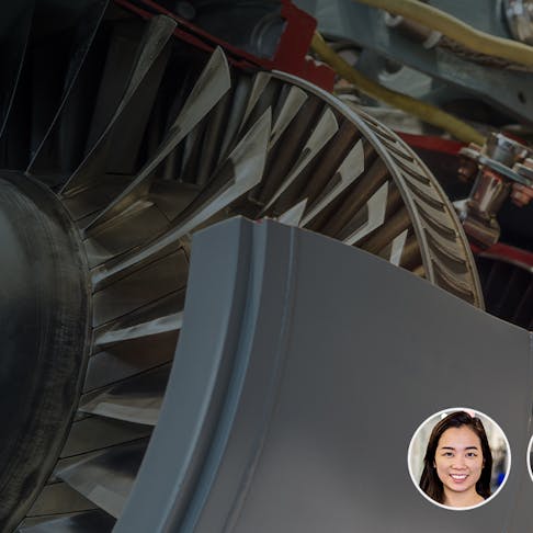 Airplane engine and faces of webinar participants
