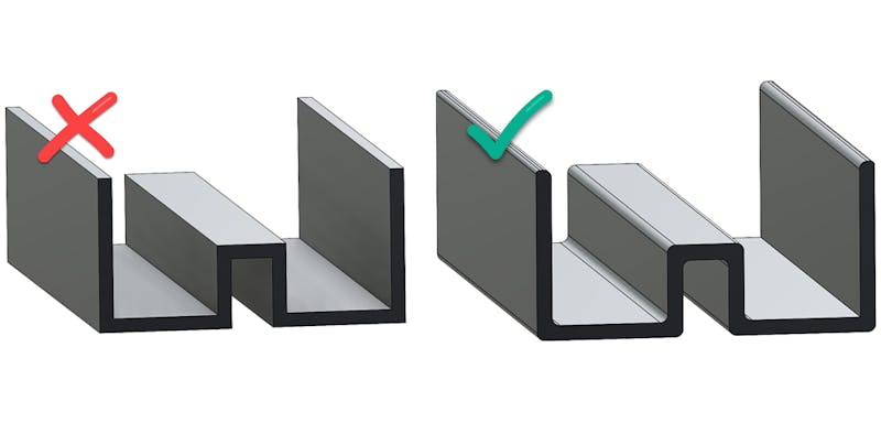 Sharp corners vs. rounded corners in extrusion