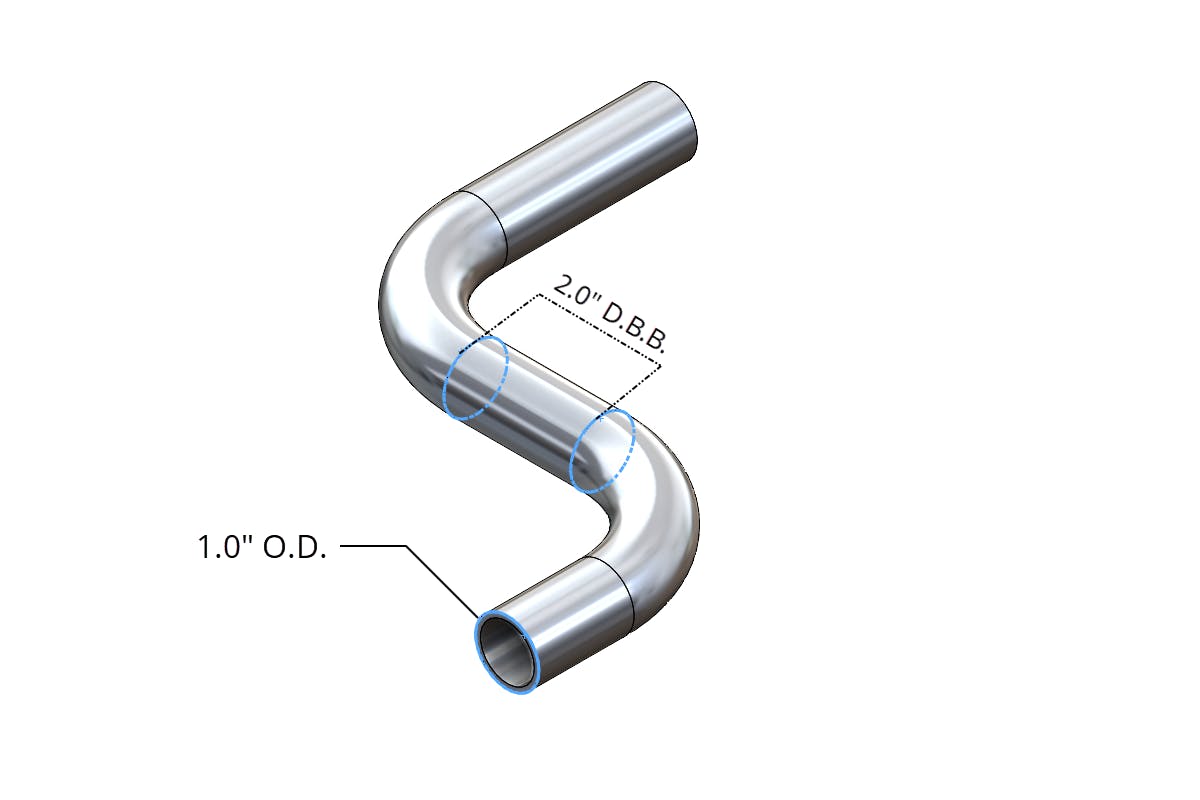 Diagram demonstrating bend distance between two bends on a part.