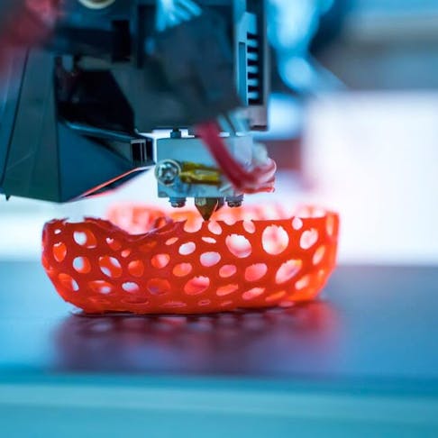 Red 3D printed object. Image Credit: Shutterstock.com/asharkyu