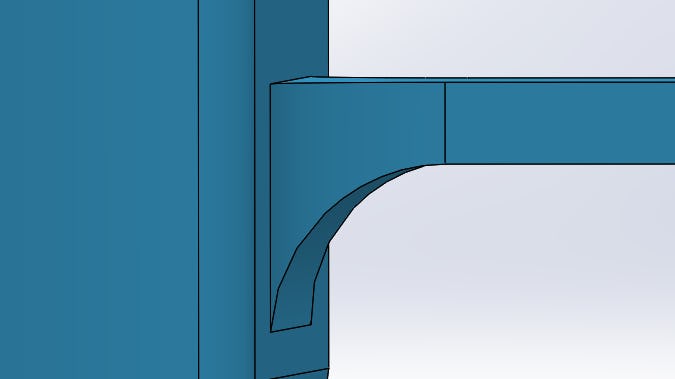 CAD showing addition of a fillet for a binder jet part