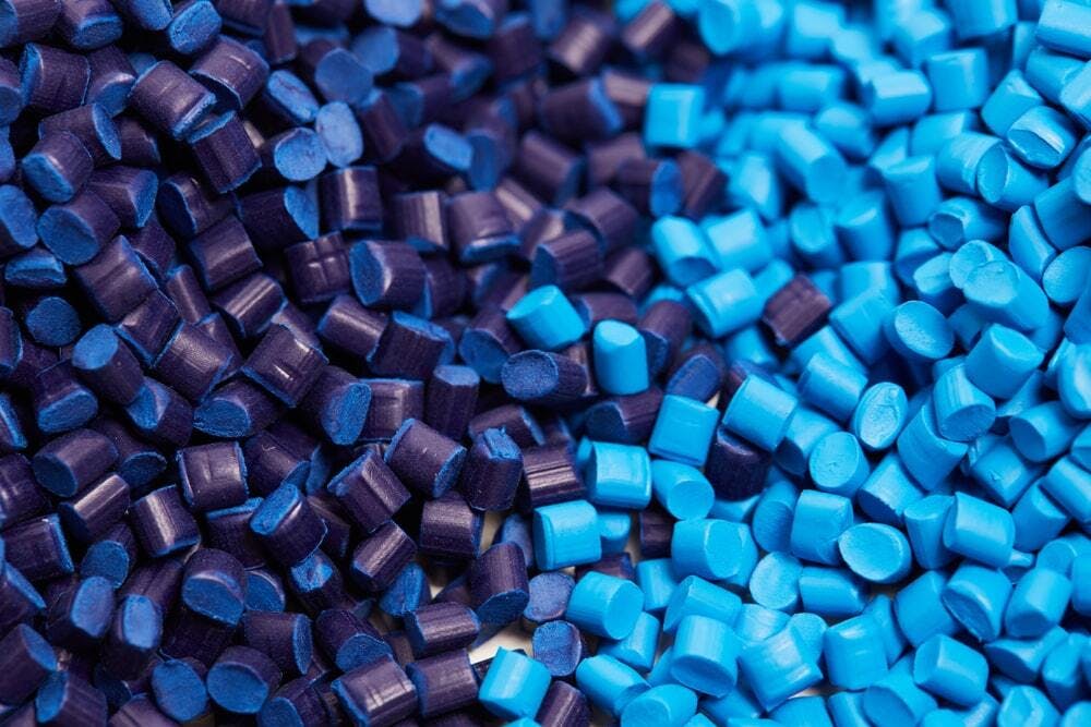 dark and medium blue polypropylene pellets