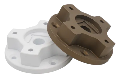 A 3D printed and machined component with Cerakote finishes applied.