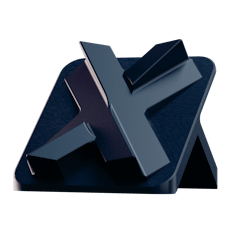 Image of an aluminum stand with a type III blue hardcoat anodized finish.