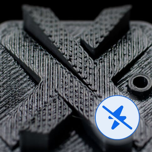 Black ESD Safe Material with icon of electric bolt with slash through it overlaid.