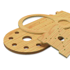 Red oak sheet cut parts.