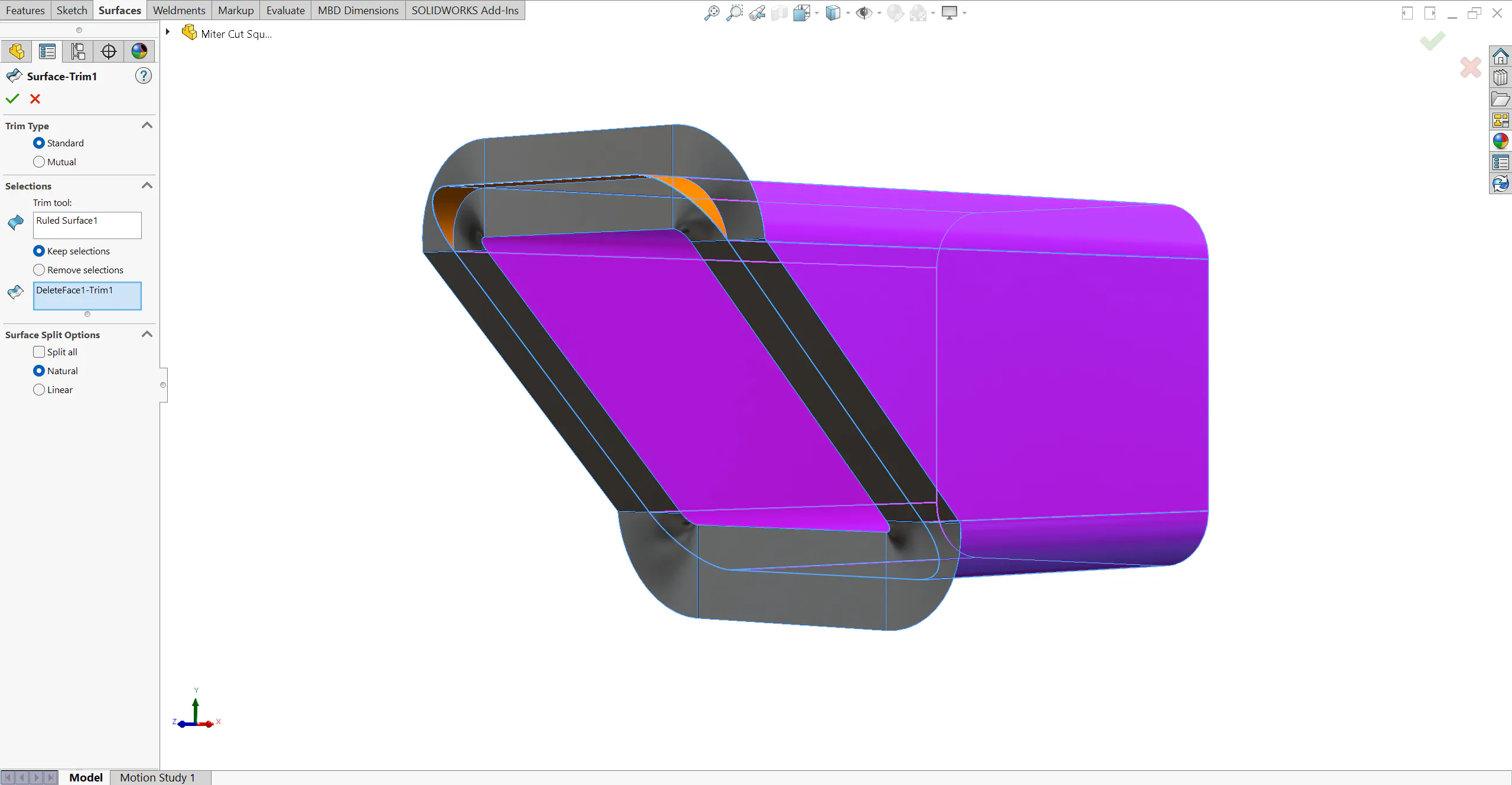 Pieces to keep selection in SolidWorks on a rectangle/square tube