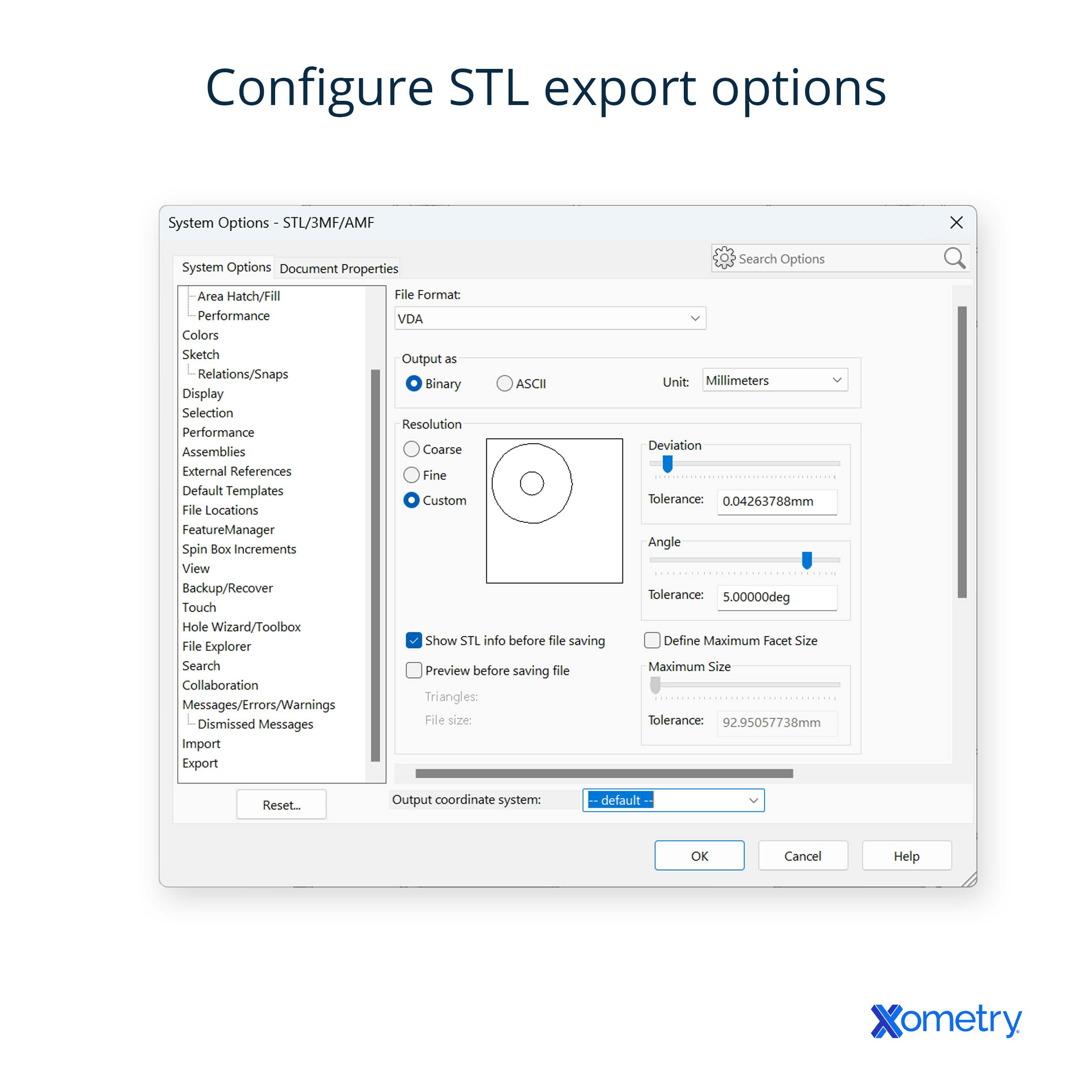 STL export options within SOLIDWORKS