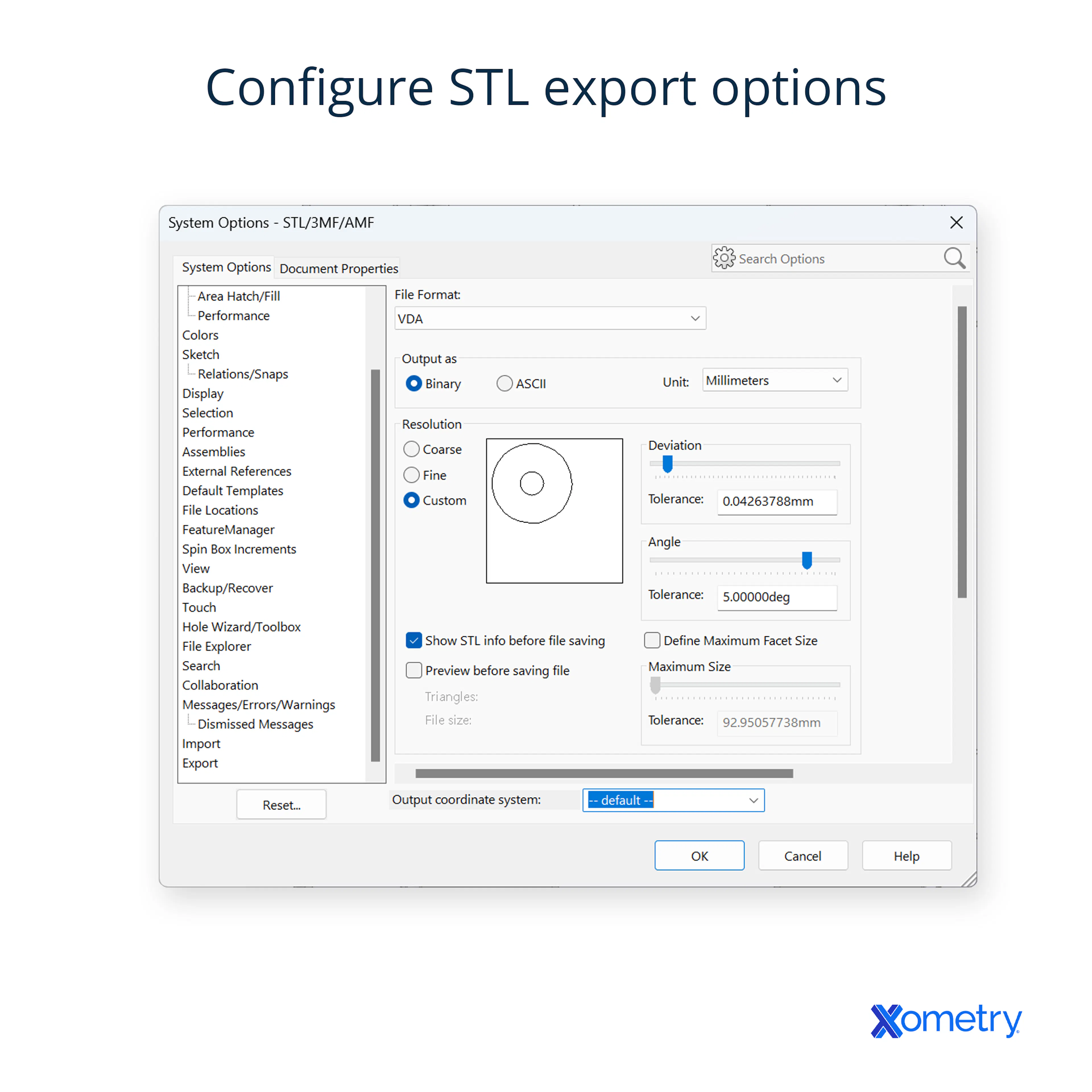 STL export options within Solidworks