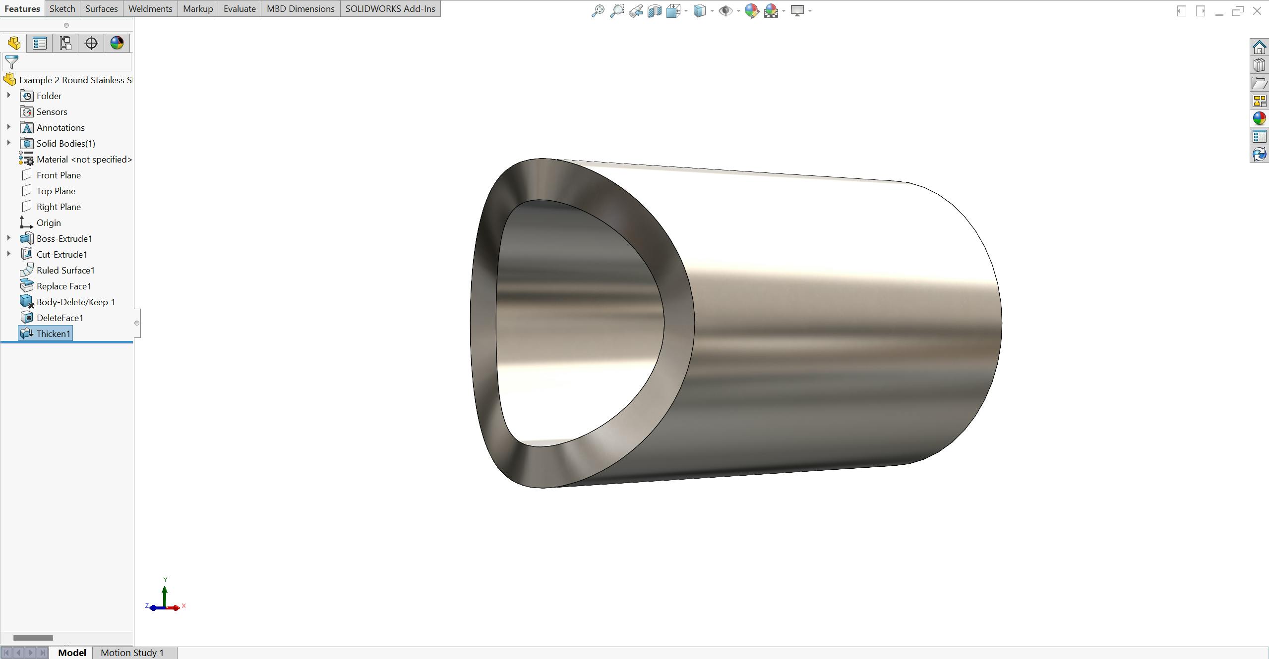 A normalized coped cut on round tube in SolidWorks.