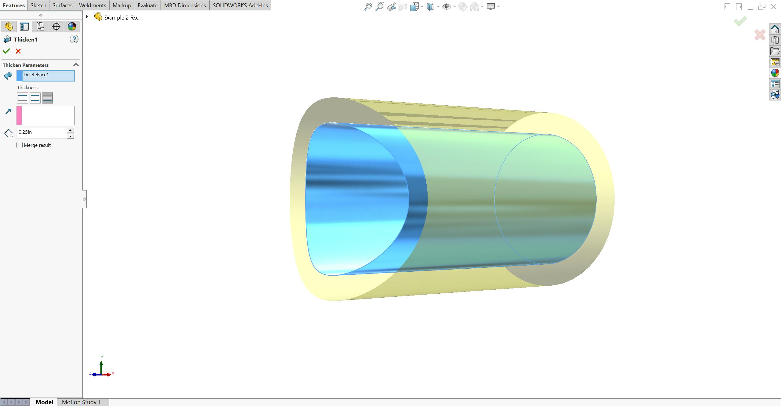 Thicken tool in SolidWorks on a round tube.