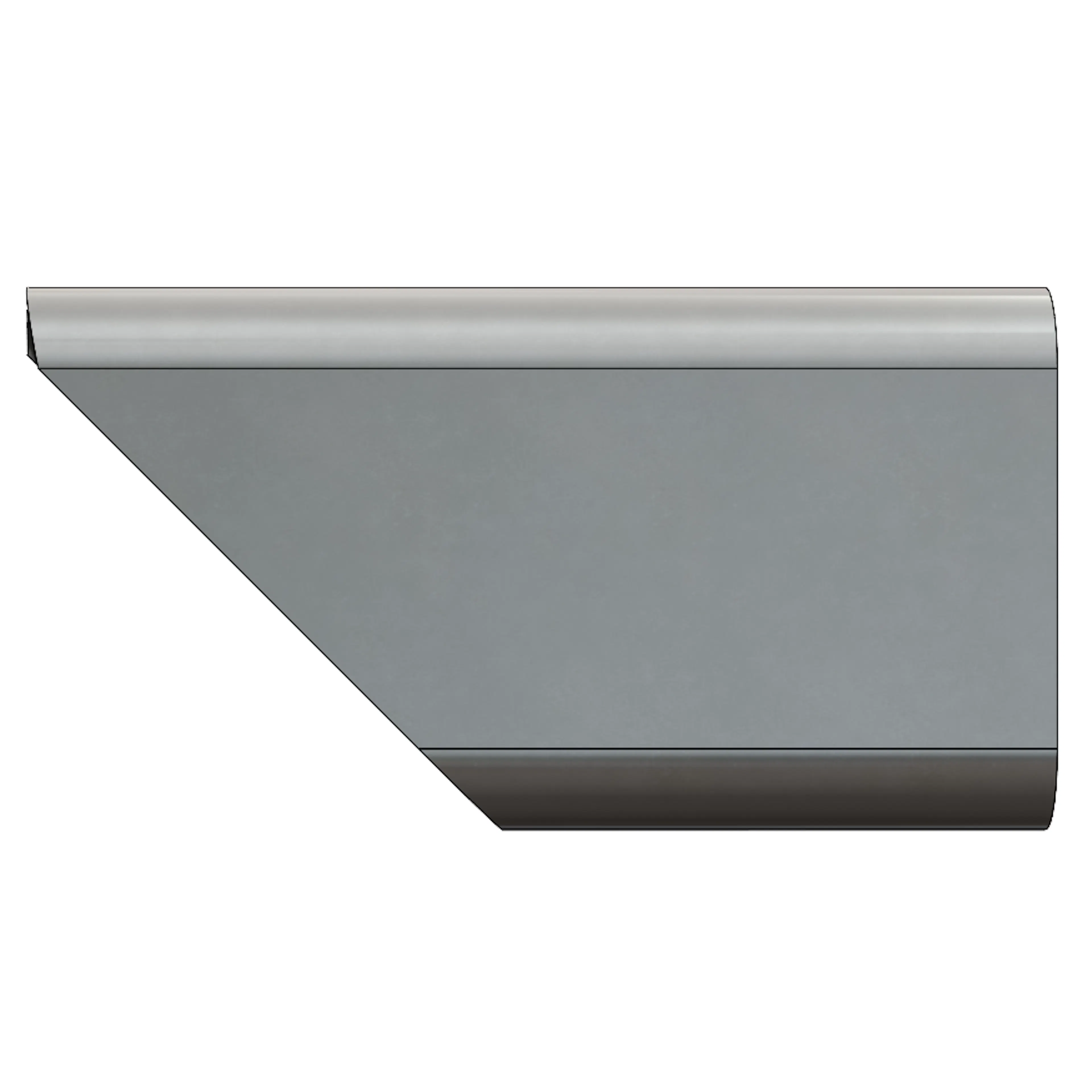 A side view of a normalized miter cut on square tube in SolidWorks.