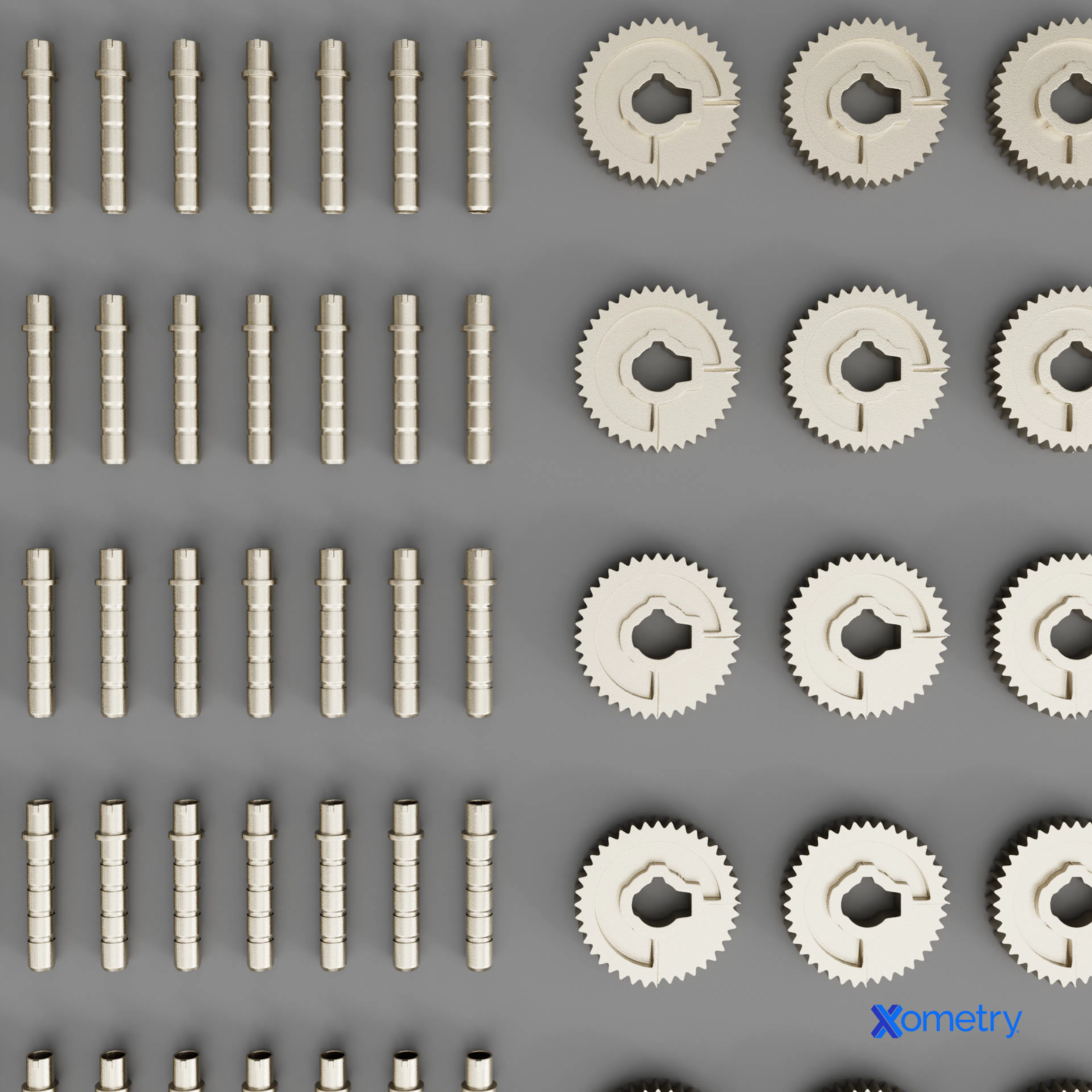 An array of various metal injection molded parts.