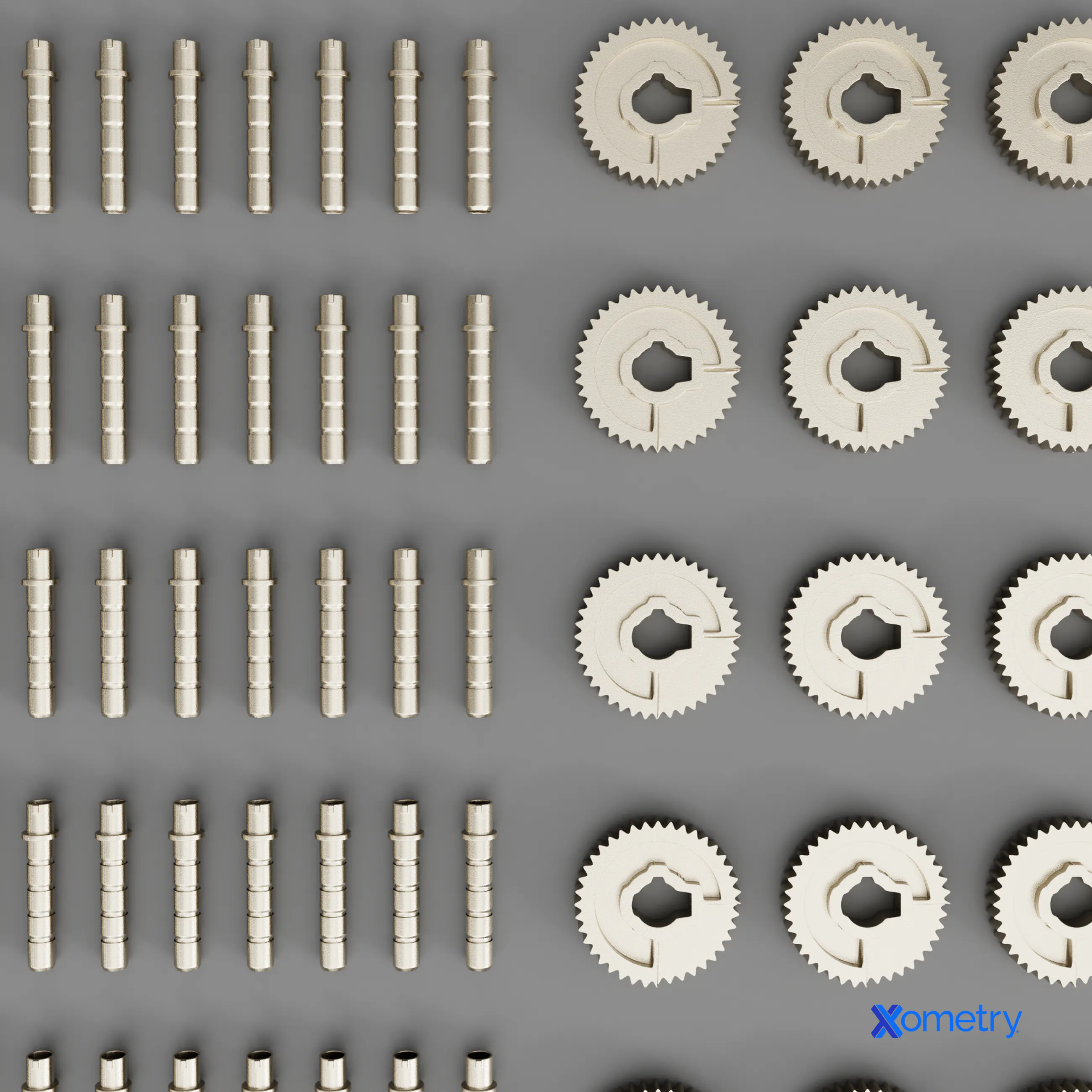 An array of various metal injection molded parts.