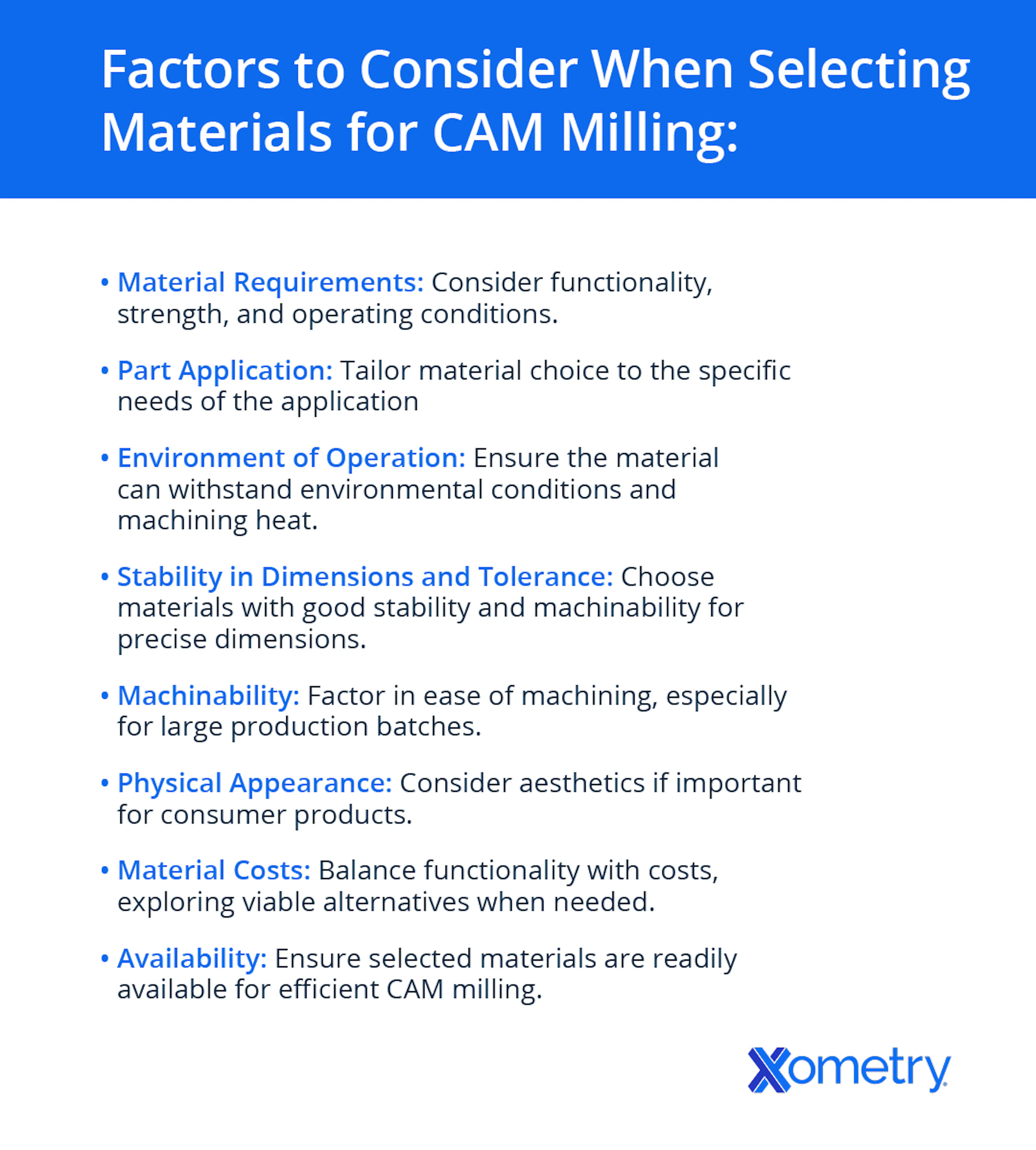 material factors for CAM milling