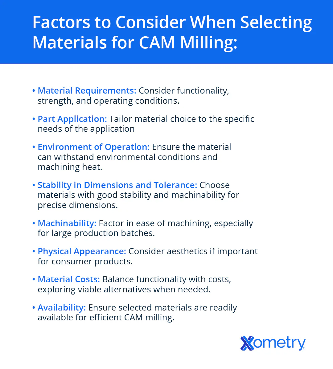 material factors for CAM milling
