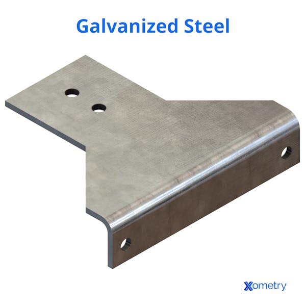 Bent sheet metal part made from galvanized steel.