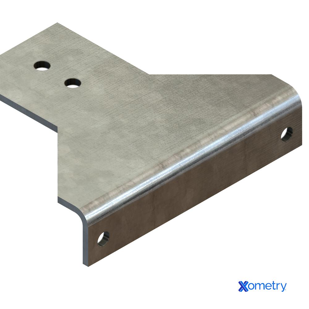 A bent sheet metal part made from galvanized steel.