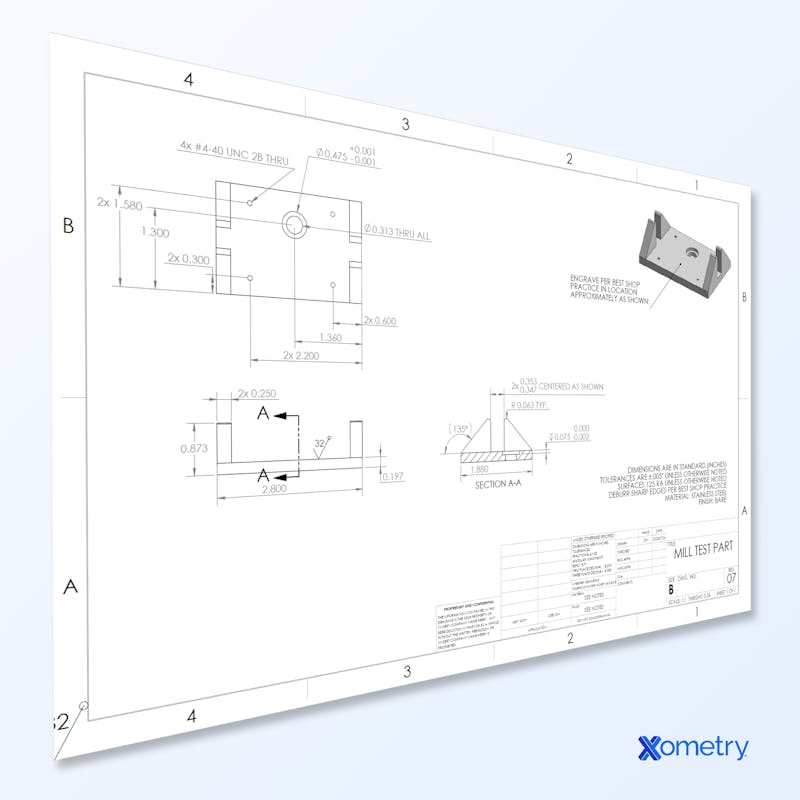 Xometry drawing of tolerances