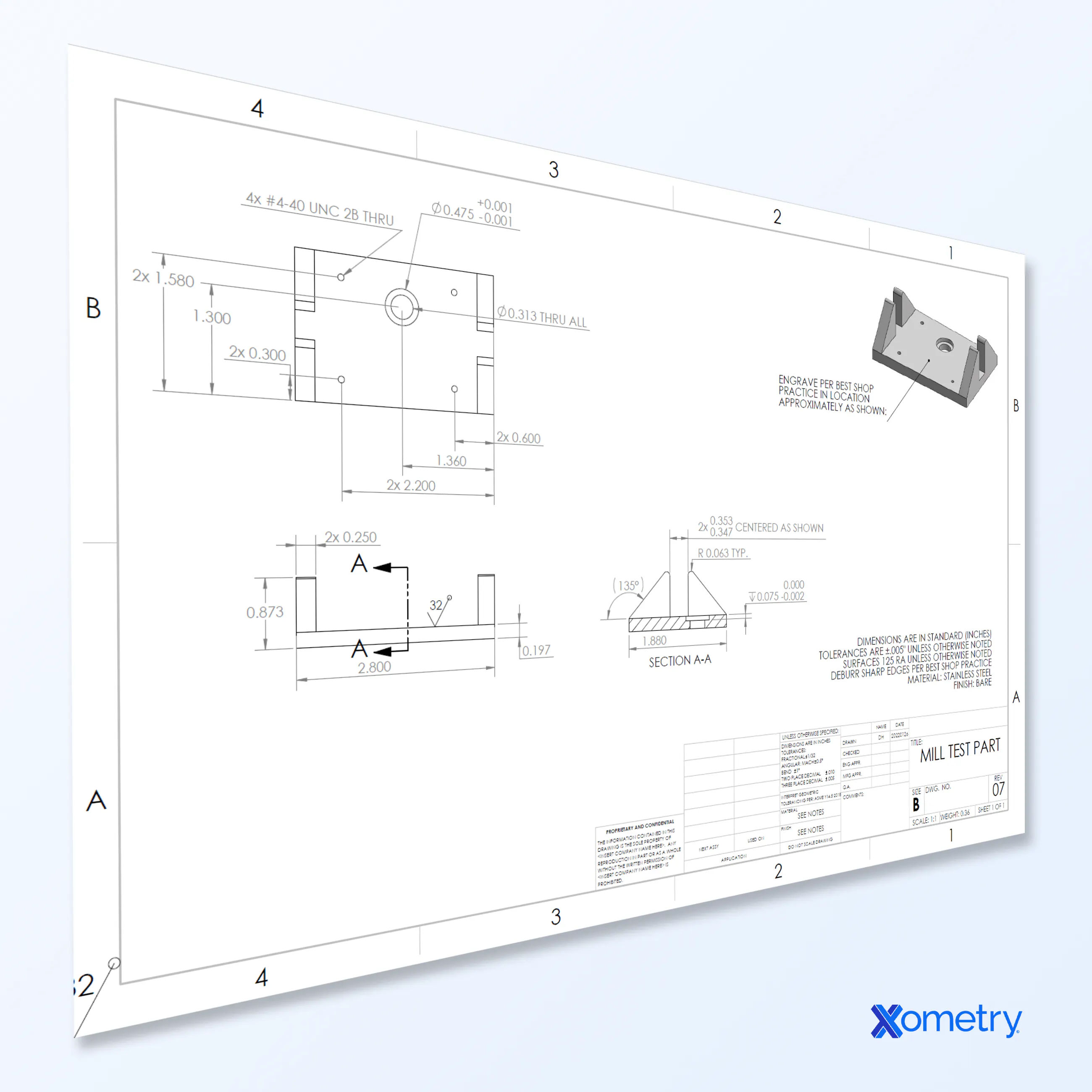 Drawing showing tolerances
